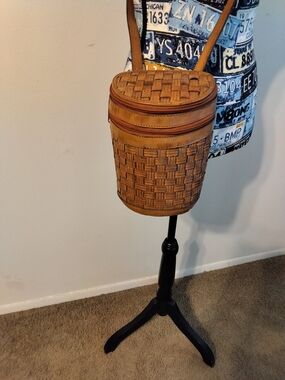 Vintage Woven Tan Leather Crossbody Bag